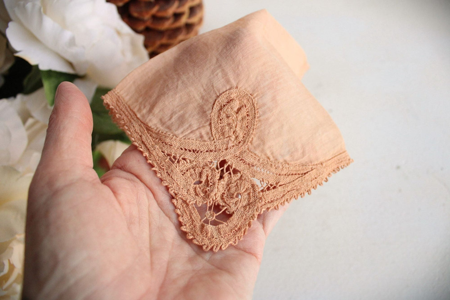 Natural Plant Hand Dyed Pink 1930s Handkerchief